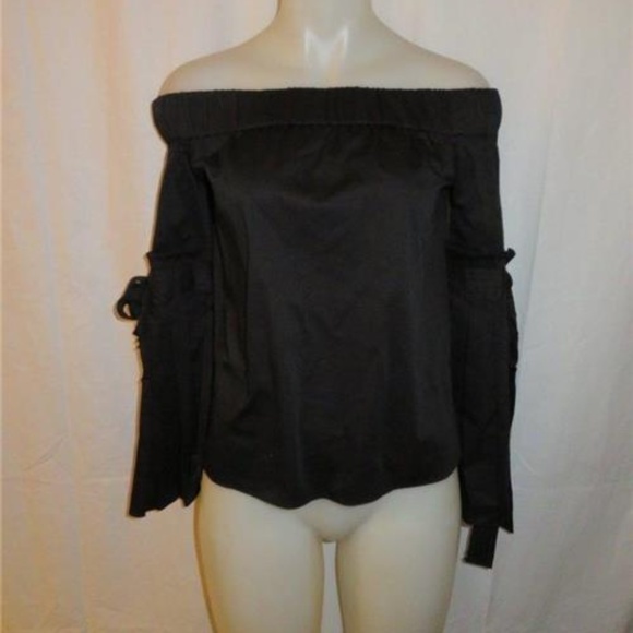 BLOOMINGDALE'S BLACK OFF-THE-SHOULDER BLOUSE SMALL - Picture 1 of 5